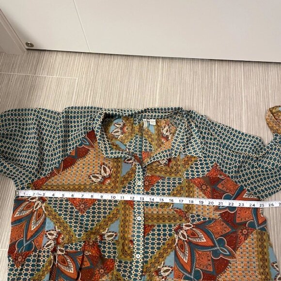 Cato Button Down Retro Patchwork Printed Blouse Size 18/20W Boho Western 70s - Picture 15 of 16